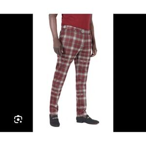 Barabas Dress Pants Mens Size 36 Wine Gray Plaid Slim Fit Tapered Leg Preppy